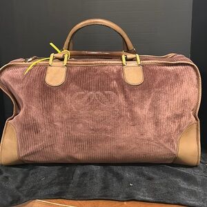 Loewe Brown Corduroy and Tan Leather Top-Handle Bag with Gold Accents